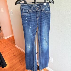 Silver Jeans Suki Mid Boot Med Wash Jeans Denim Size 27/35 Long Tall Sequin